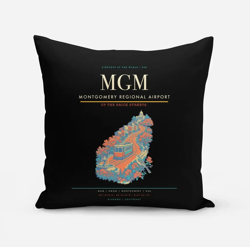 Montgomery Regional Airport (MGM) design on black pillow