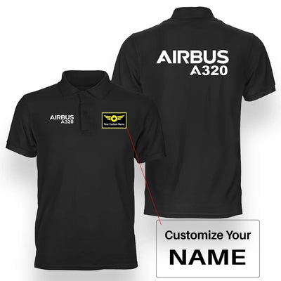 Airbus A320 & Text aviation design printed on soft cotton double-side polo.