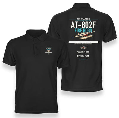 Air Tractor AT-802F Fire Boss design on black double-side polo t-shirt, double-side print