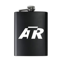 Thumbnail for ATR & Text aviation design on stainless hip flask, compact pocket-size flask.