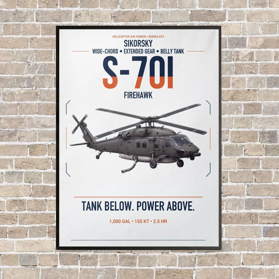 Sikorsky S-70i FIREHAWK vertical canvas print - framed - white background