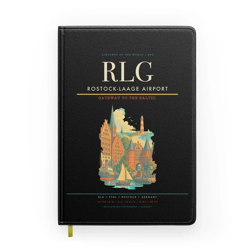 Rostock-Laage Airport (RLG) design on black notebook