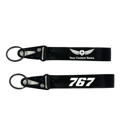 Boeing 767 Flat Text aviation hawk-shaped key chain, durable metal alloy.