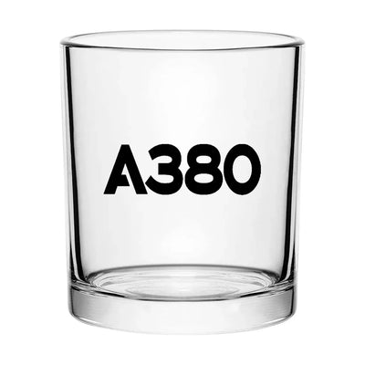 Airbus A380 Flat Text aviation design on whiskey glass, special-edition crystal cut.
