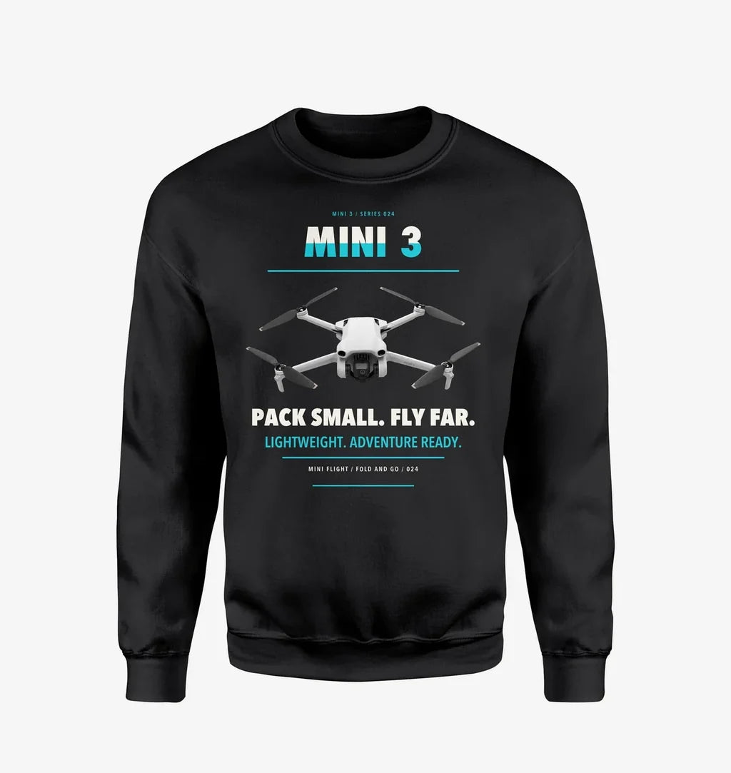 DJI Mini 3 design on black sweatshirt