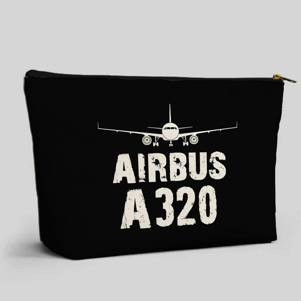 Airbus A320 & Plane aviation design zipper pouch, durable polyester construction.