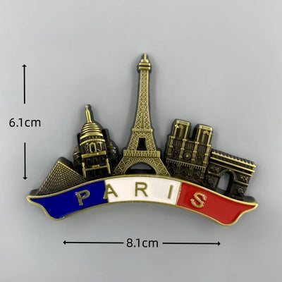 Five landmarks of Paris 3D Metal Fridge aviation design 3D metal magnet sticker in 3D metal with magnetic back.