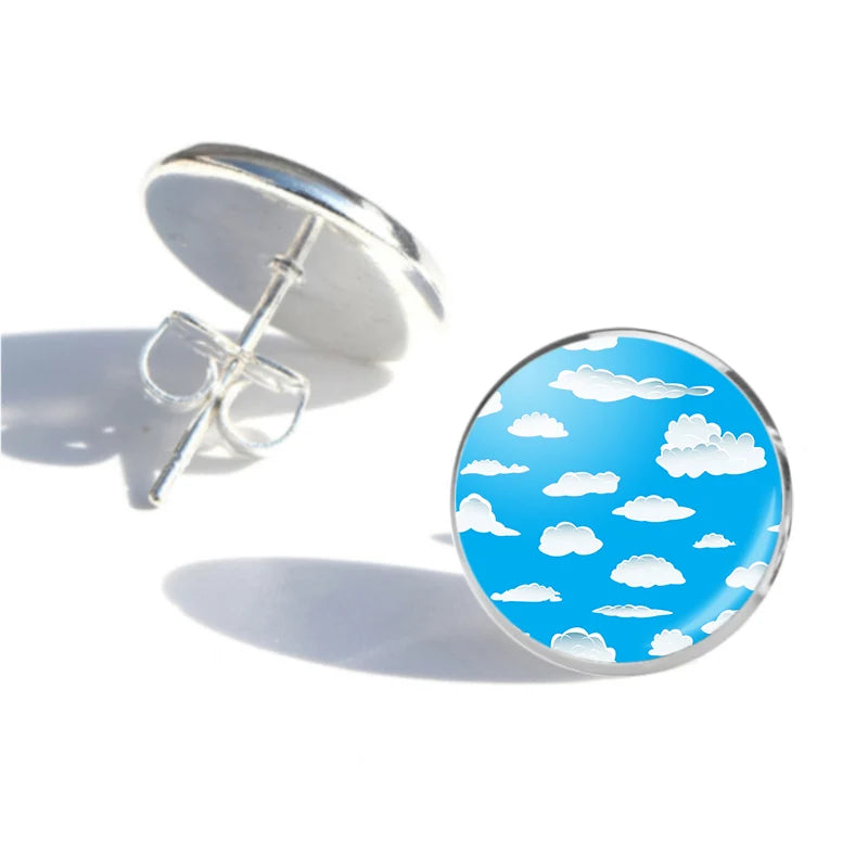 Side view of Amazing Clouds aviation stud earrings in stainless steel, polished finish.
