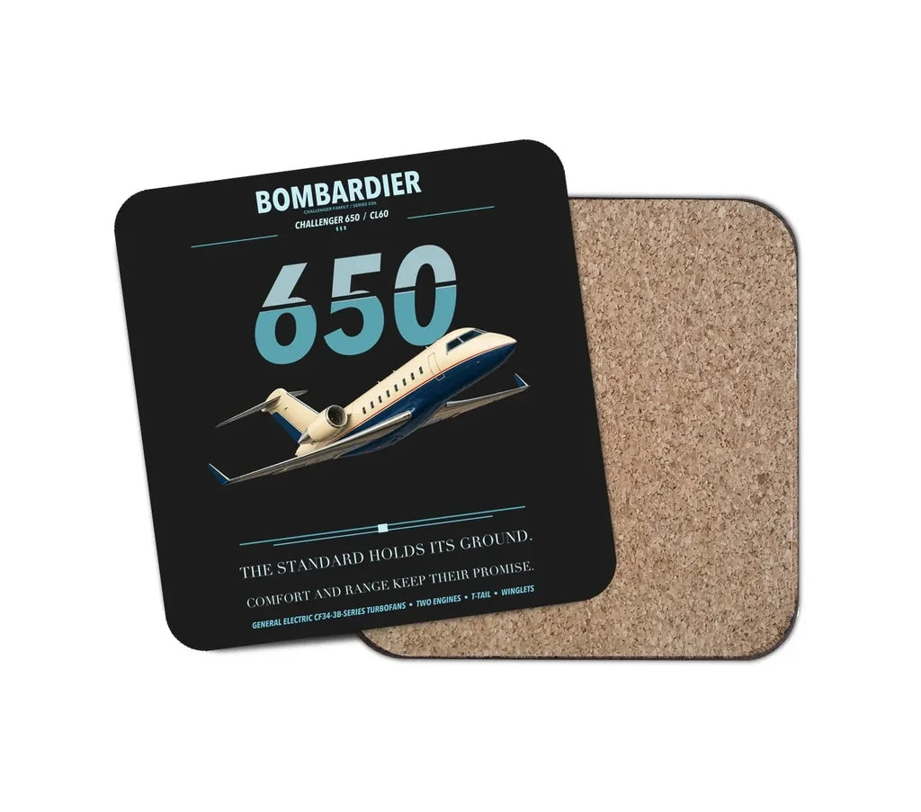 Bombardier Challenger 650 design on black 1 piece coaster