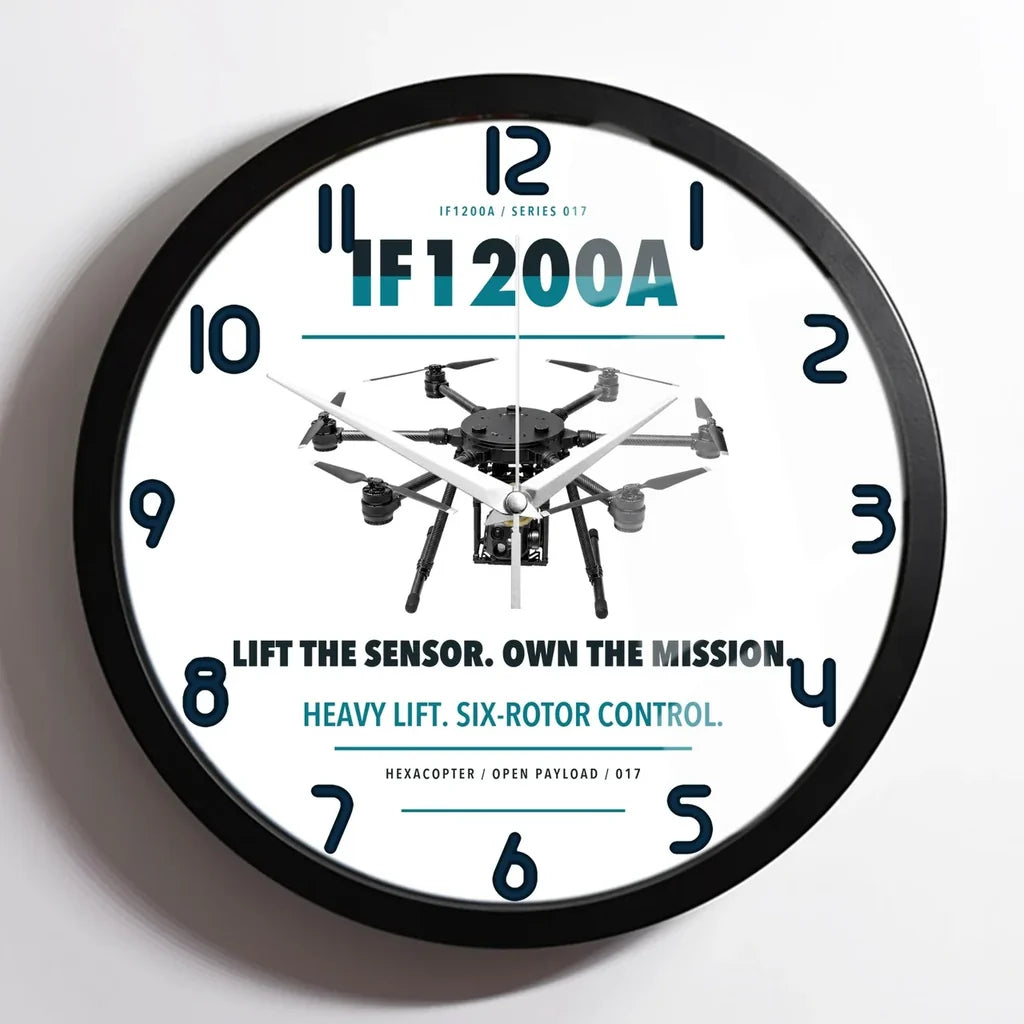 Inspired Flight IF1200A design on white framed wall clock
