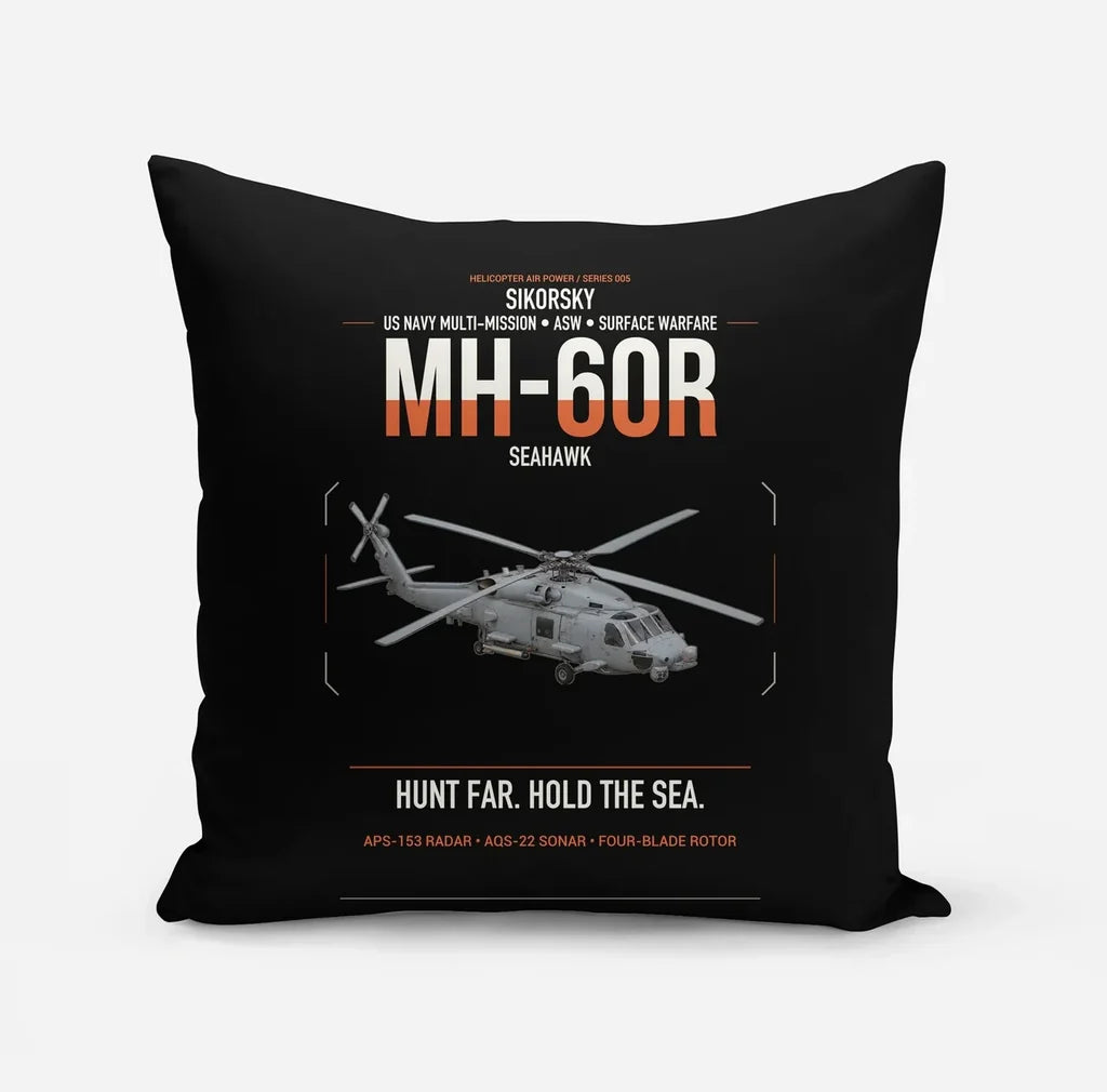 Sikorsky MH-60R Seahawk design on black pillow