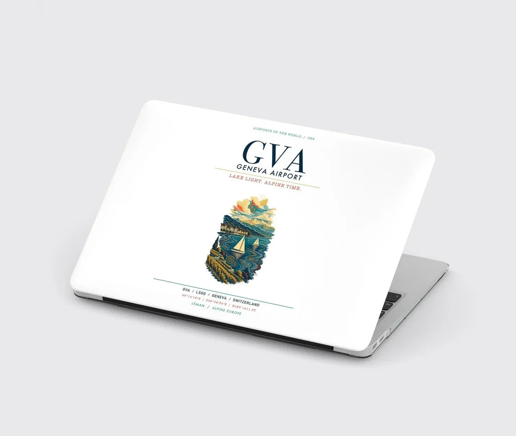 Geneva Airport (GVA) design on white MacBook case