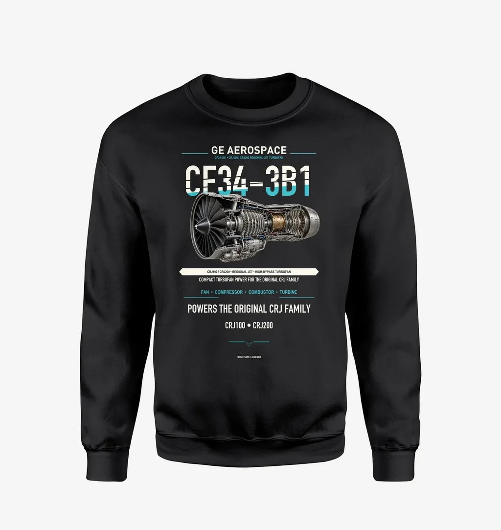 CF34-3B1 design on black sweatshirt