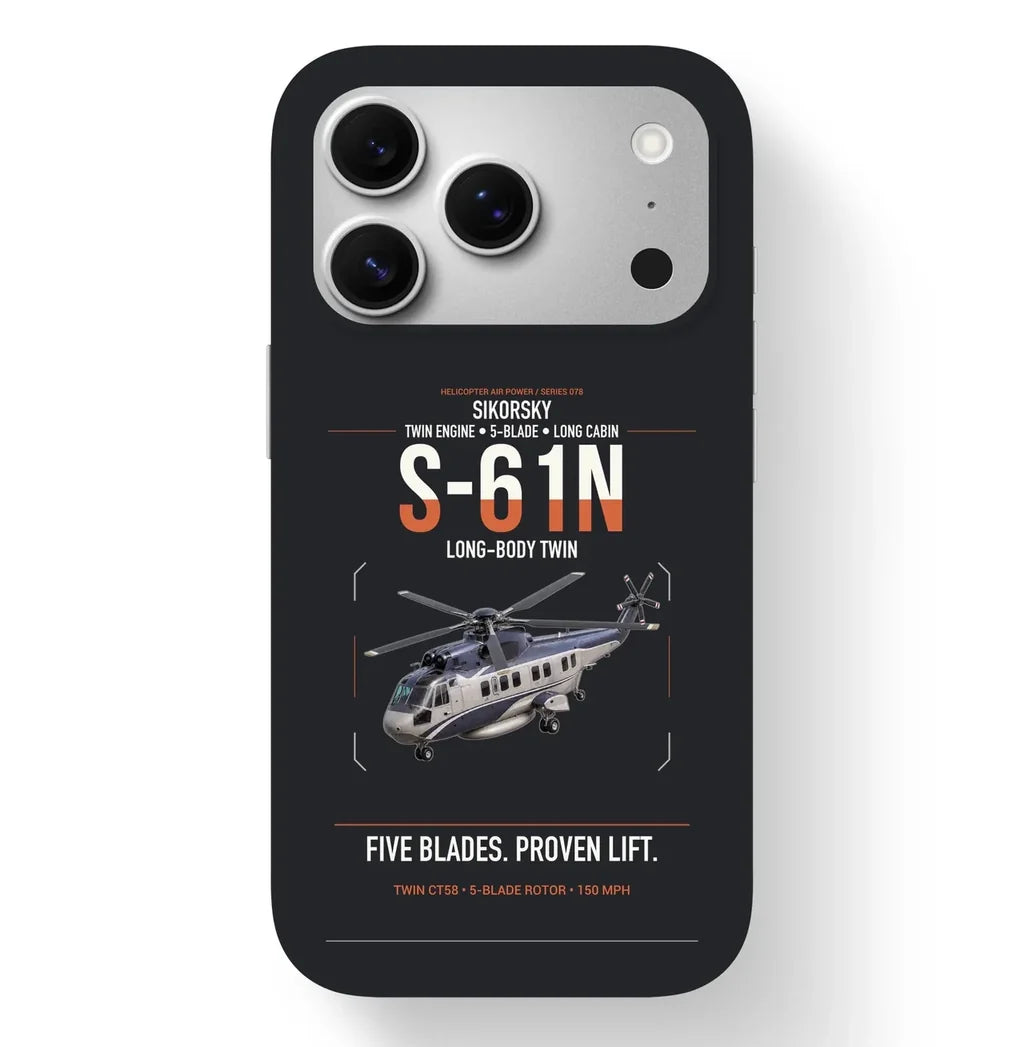 Sikorsky S-61N design on black magsafe iphone case, for iPhone 17 Pro