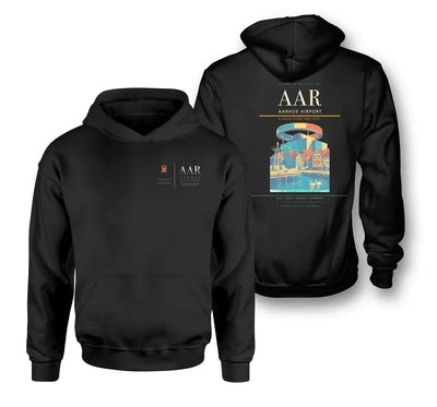 Aarhus Airport (AAR) design on black double-side hoodie