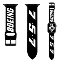 Thumbnail for Boeing 757 Flat Text aviation Apple Watch band, soft silicone body with engraved detail.