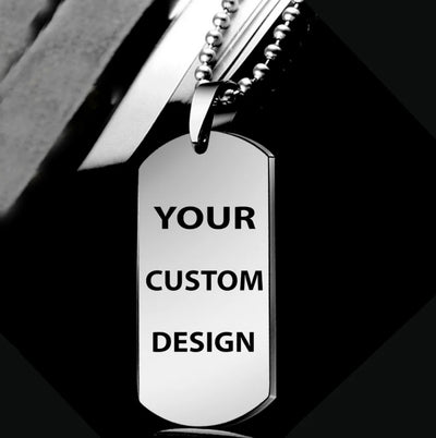Side view of Custom Logo/Design/Image aviation necklace in polished metal, polished finish.