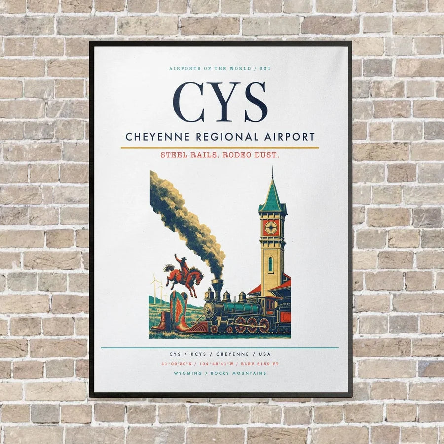 Cheyenne Regional Airport CYS vertical canvas print - framed - white background