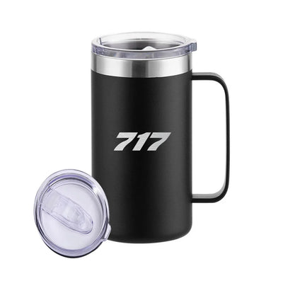 Boeing 717 Flat Text aviation design on stainless beer mug, insulated stainless beer mug.