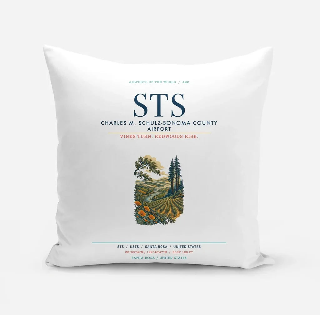 Charles M. Schulz–Sonoma County Airport Santa Rosa (STS) design on white pillow