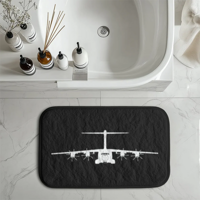 Airbus A400M Silhouette aviation design on soft absorbent fabric with non-slip backing bath mat.