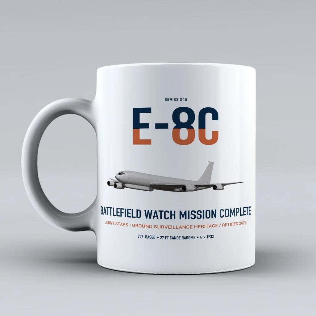 E-8C Joint STARS design on white ceramic mug, double-side print