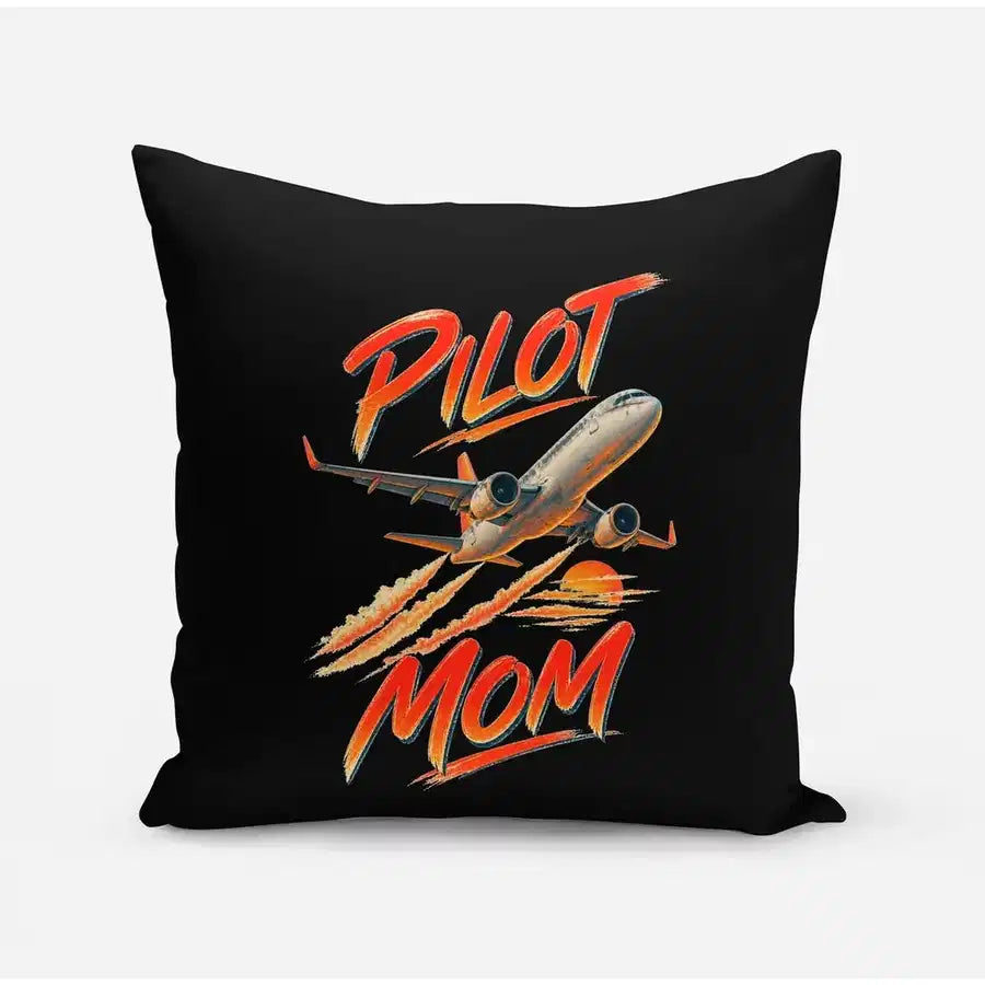 Pilot Mom design on black pillow