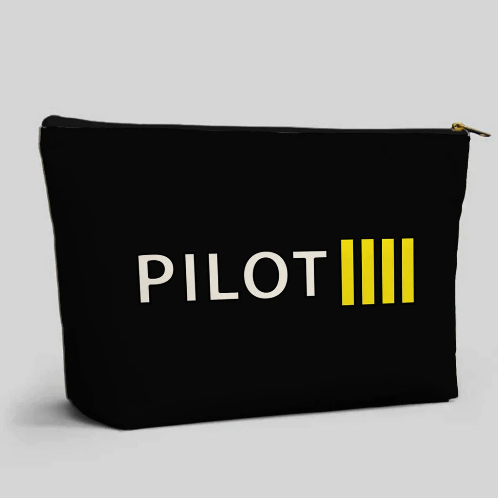 Pilot & Stripes (4 Lines) aviation design zipper pouch, durable polyester construction.