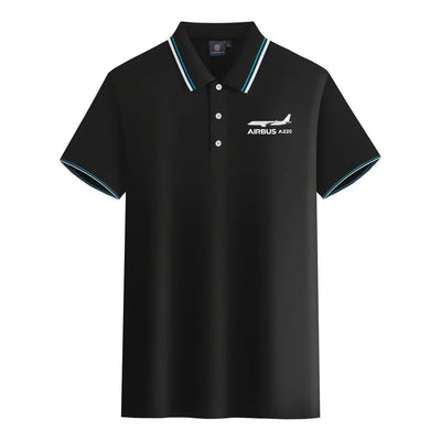 The Airbus A220 aviation design printed on soft cotton stylish polo shirt.