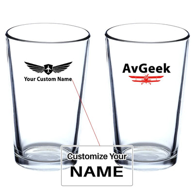 Avgeek Beer & aviation design on beer water glass, versatile drinkware.