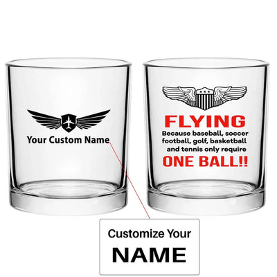 Flying One Ball aviation design on whiskey glass, special-edition crystal cut.