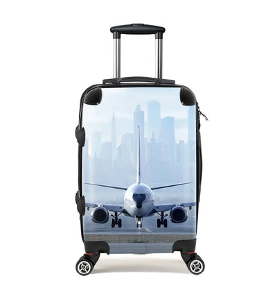 Boeing 737 & City View Behind Cabin Size aviation luggage in durable shell.
