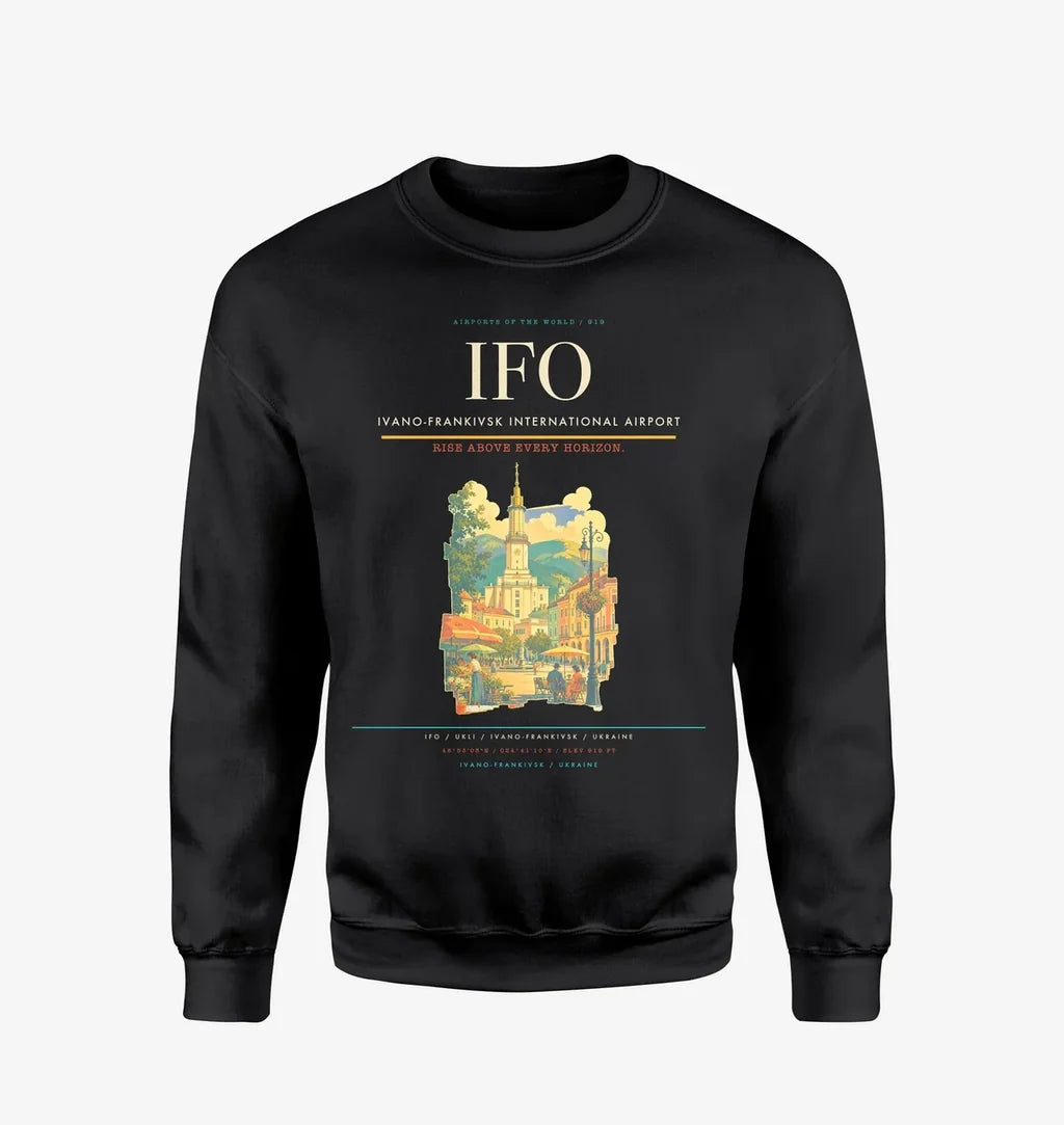 Ivano-Frankivsk International Airport (IFO) design on black sweatshirt