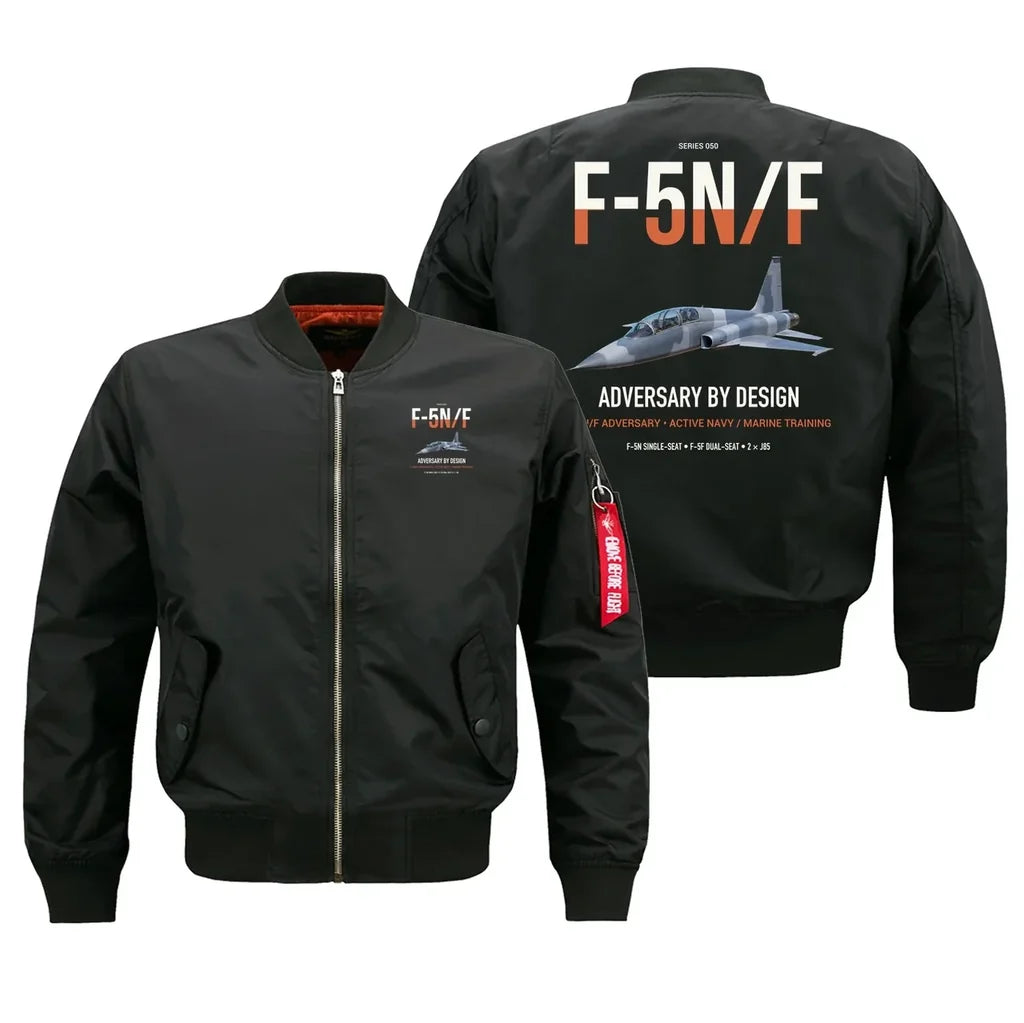 F-5N F Adversary design on black bomber jacket, double-side print