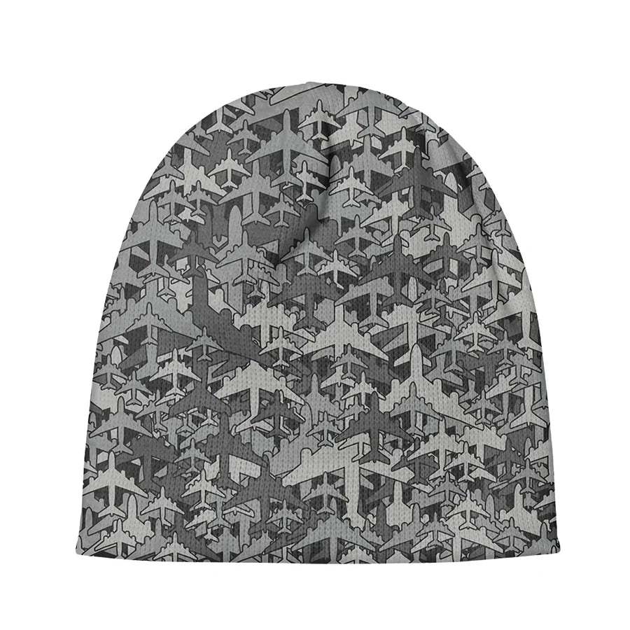 Dark Coloured Airplanes aviation embroidery on soft knit fabric 3D knit beanie.