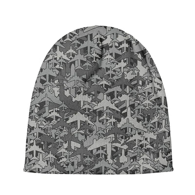 Dark Coloured Airplanes aviation embroidery on soft knit fabric 3D knit beanie.
