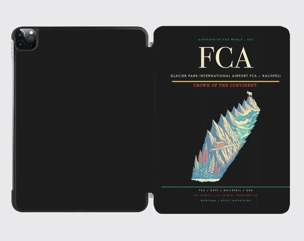 Glacier Park International Airport (FCA) design on black ipad tablet case