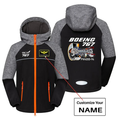 Boeing 767 Engine (PW4000-94) aviation design printed on warm polar fleece kids' polar jacket.