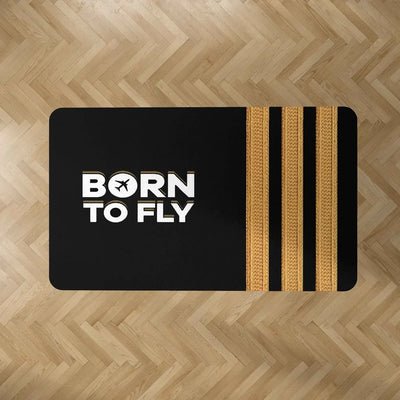 Born to Fly & Pilot Epaulettes 3 Lines aviation design on durable carpet pile with non-slip backing rectangle carpet floor mats.