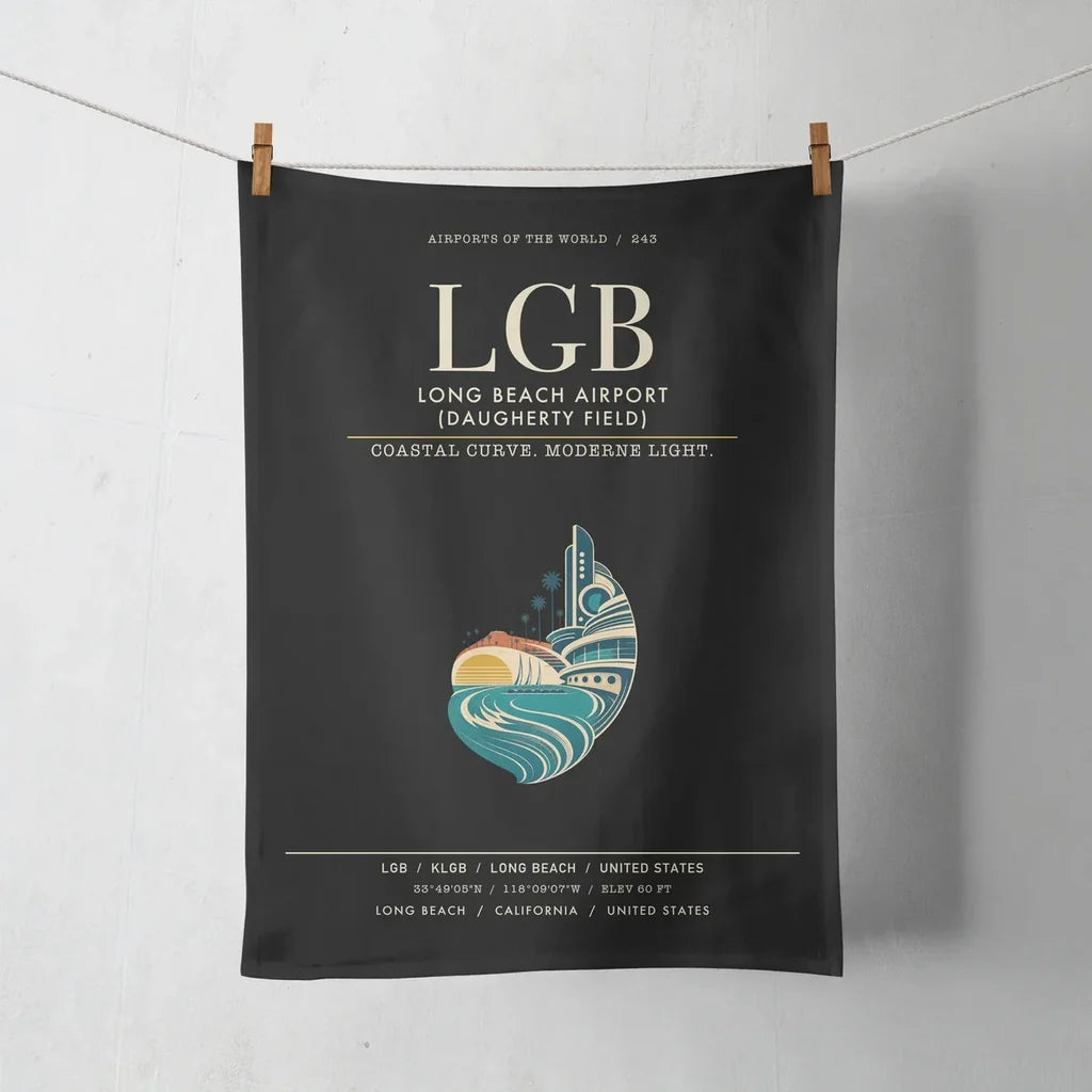 Long Beach Airport (Daugherty Field) (LGB) design on black towel