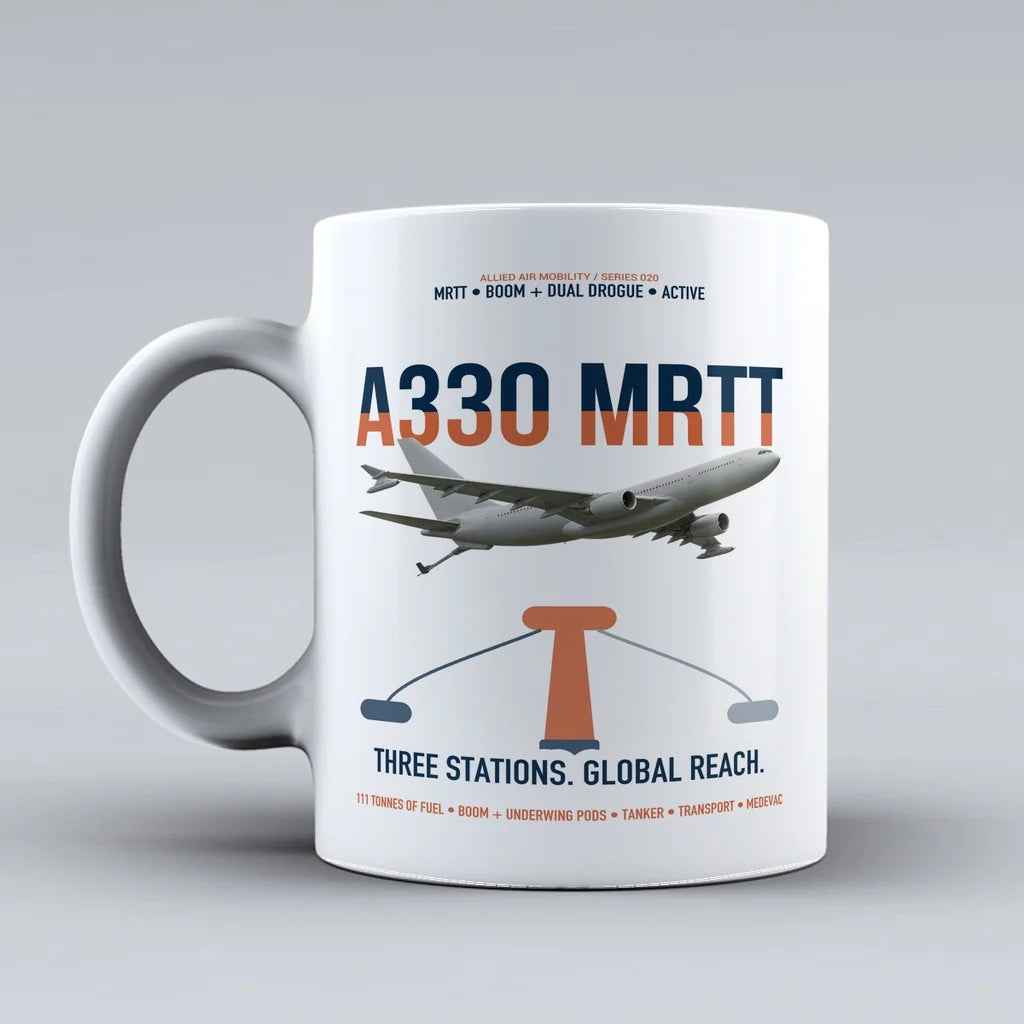 Airbus A330 MRTT design on white ceramic mug, double-side print