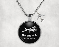 Thumbnail for Cessna Aeroclub aviation-themed necklace, polished stainless steel.