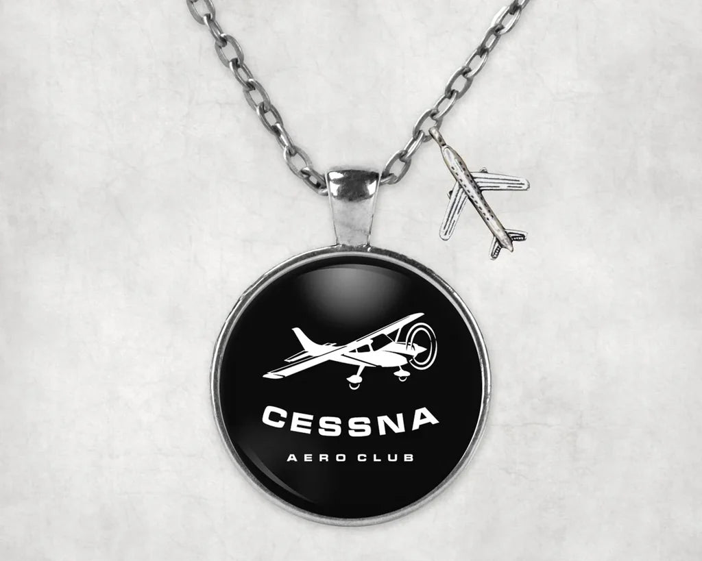 Cessna Aeroclub aviation-themed necklace, polished stainless steel.