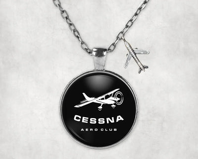 Cessna Aeroclub aviation-themed necklace, polished stainless steel.