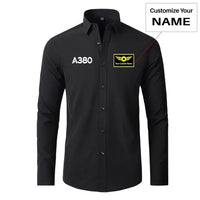 Thumbnail for Airbus A380 Flat Text aviation design printed on soft cotton long-sleeve 2D shirt.