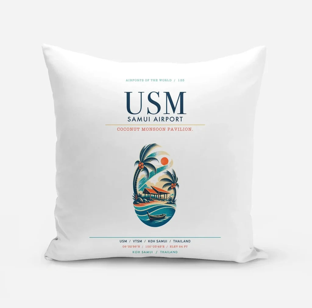 Samui Airport Koh Samui (USM) design on white pillow