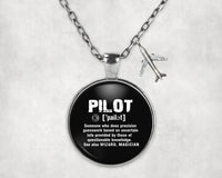 Thumbnail for Pilot [Noun] aviation-themed necklace, polished stainless steel.