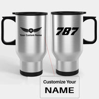 Thumbnail for Boeing 787 Flat Text Travel Mugs (With Holder) aviation design on travel mug with holder, insulated double-wall with car-cup.
