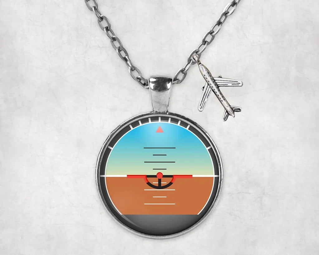 Gyro Horizon aviation-themed necklace, polished stainless steel.
