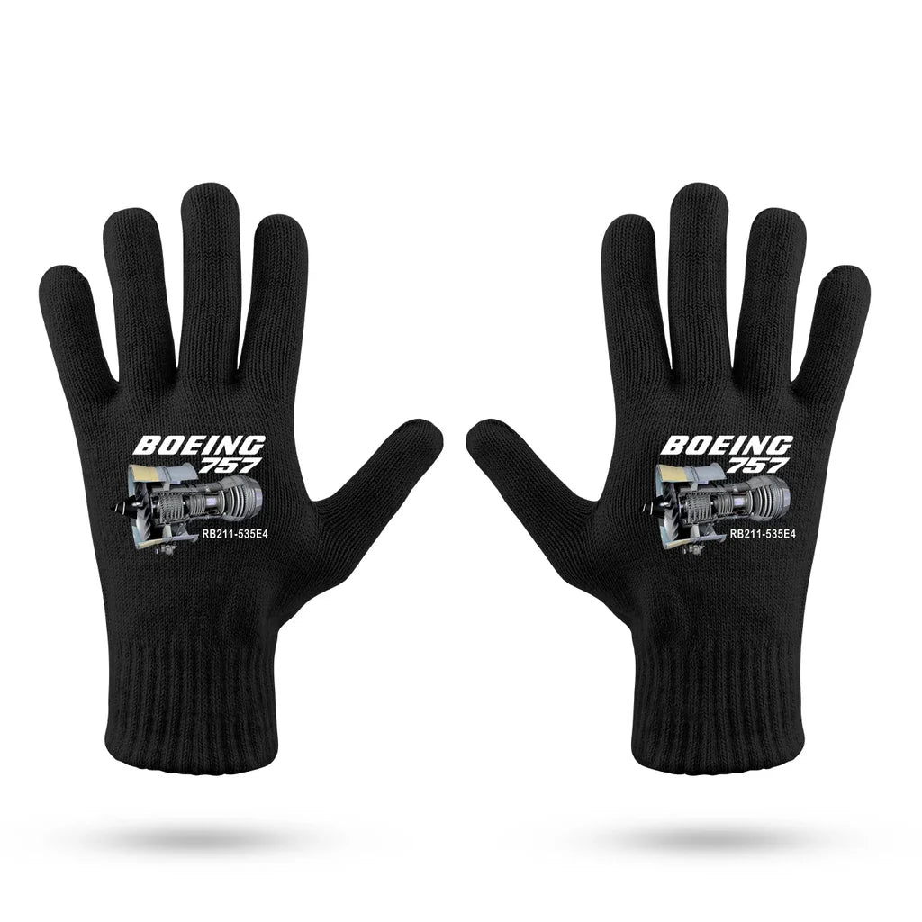 Boeing 757 & Rolls Royce Engine (RB211) aviation design on soft knit fabric gloves.